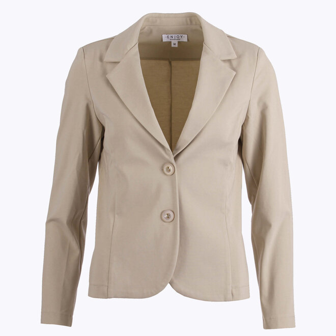 Beige Colbert/ Blazer met Enkele Knoop