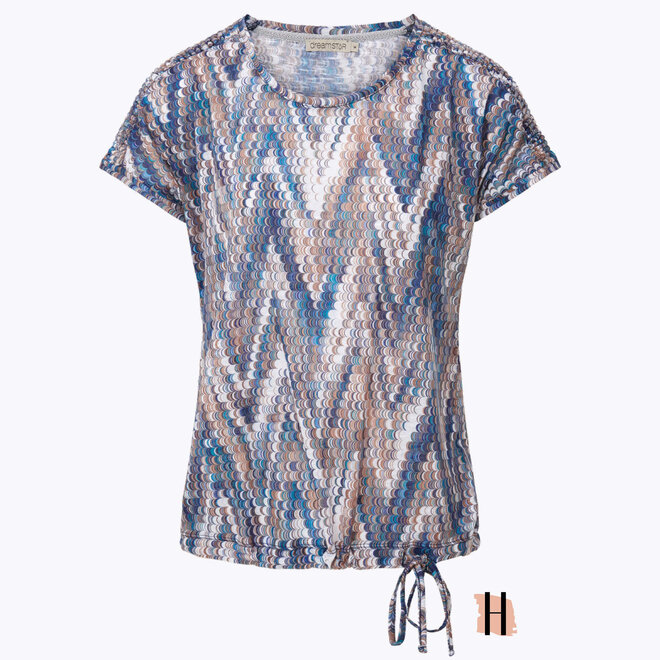 T-Shirt met All-Over ZigZag Print "Blitzen" in Indigo Mix