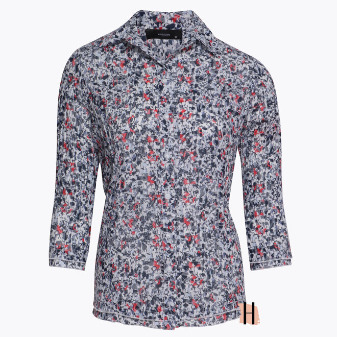 Doorknoop Blouse met 3/4 Mouwen en Bloemdessin  in Marine