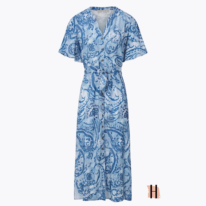 Lange Zomerjurk "Nova" met Pailsey Print in Jeans Blue