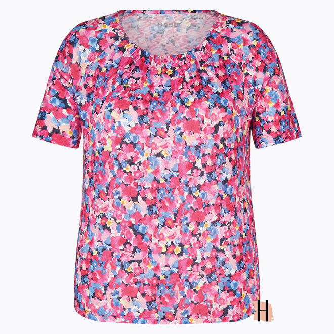 Blouson T-Shirt met Bloemenprint en Gerimpelde Halslijn