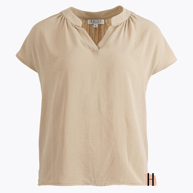 Effen Top met V-Hals in Beige