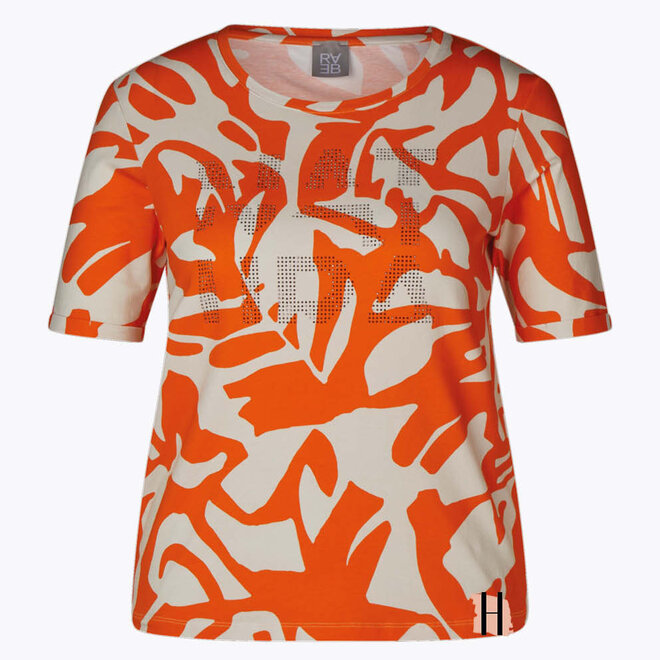 Zomers T-Shirt Oranje Printmet Strass