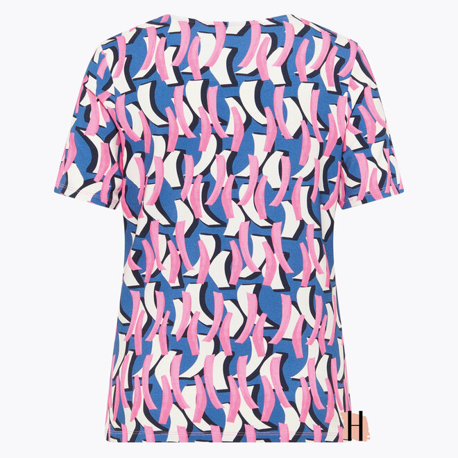 T-Shirt met Grafisch Dessin in Blauw en Roze