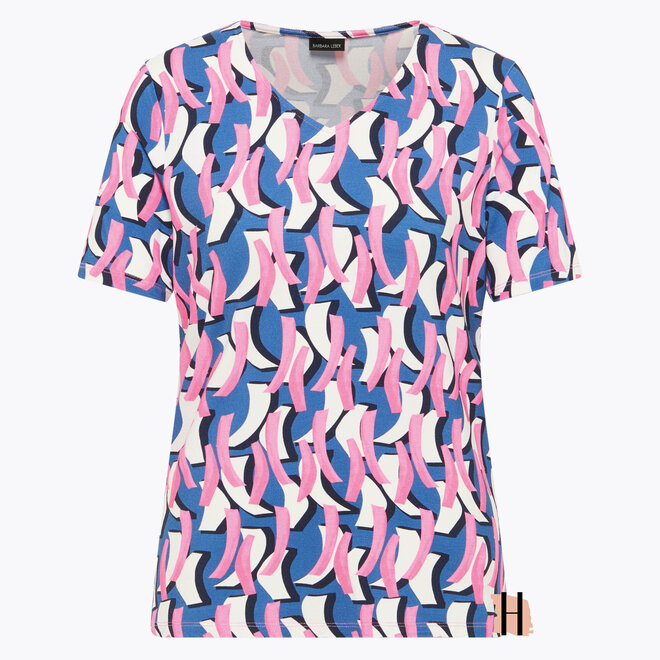 T-Shirt met Grafisch Dessin in Blauw en Roze