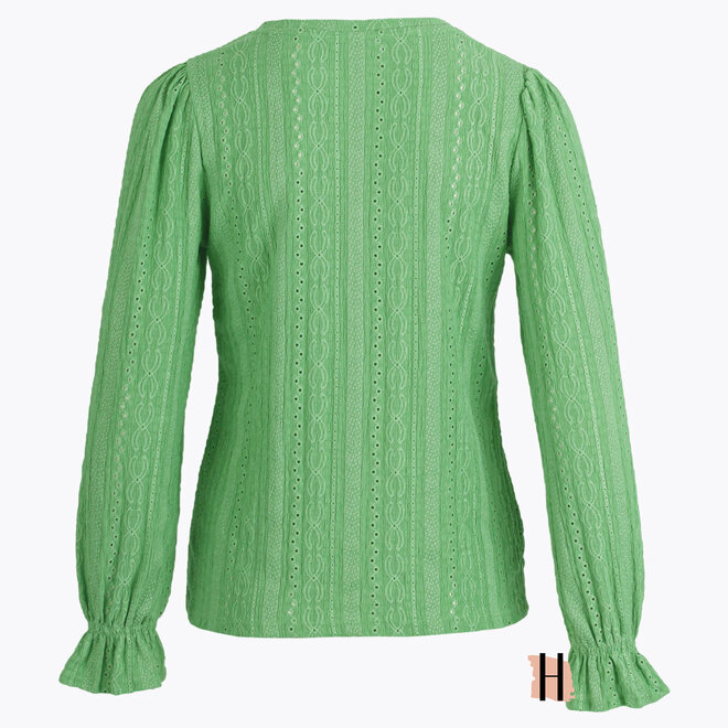 Broderie Shirt met Ruches in Groen