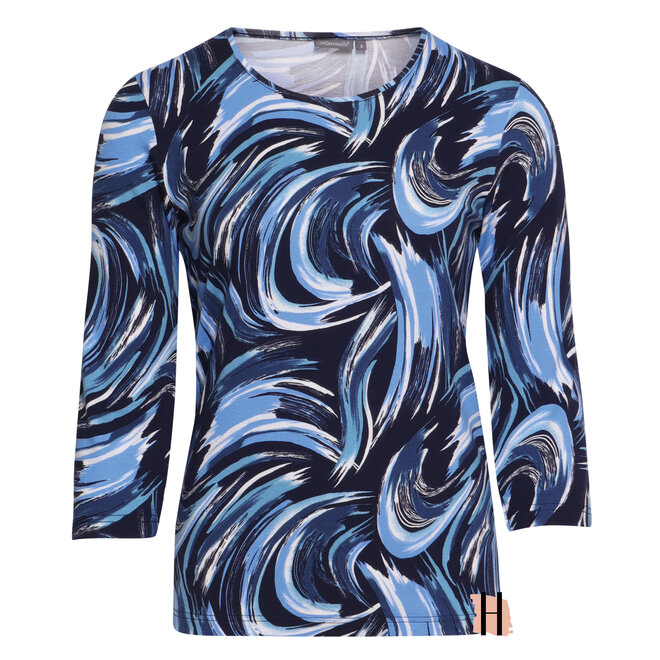 Shirt Blauwe Print 3/4 Mouw