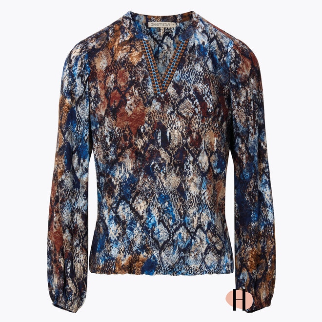 W24 209 Celine Blousetop SNAKE Kobalt Mix