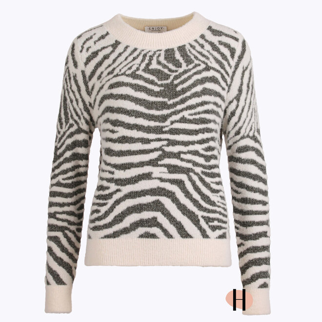 Trui Jacquard Zebra Print Ecru en Grijs met Glittertje