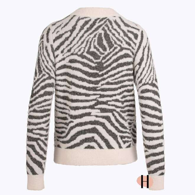 Trui Jacquard Zebra Print Ecru en Grijs met Glittertje