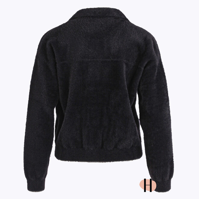 Fluffy Vestjasje met Kraag en Knopen in Zwart