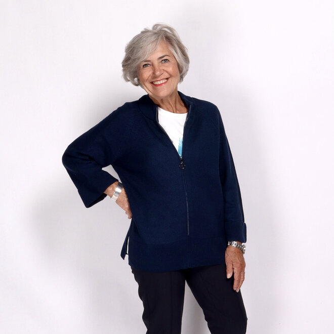 Donkerblauw Vest met Rits en Driekwartsmouwen