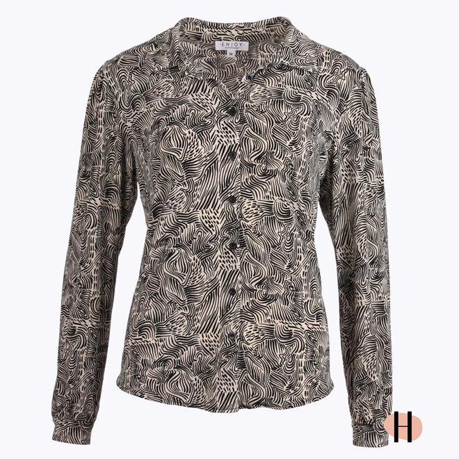 Blouse met Zwart en Ecru Print