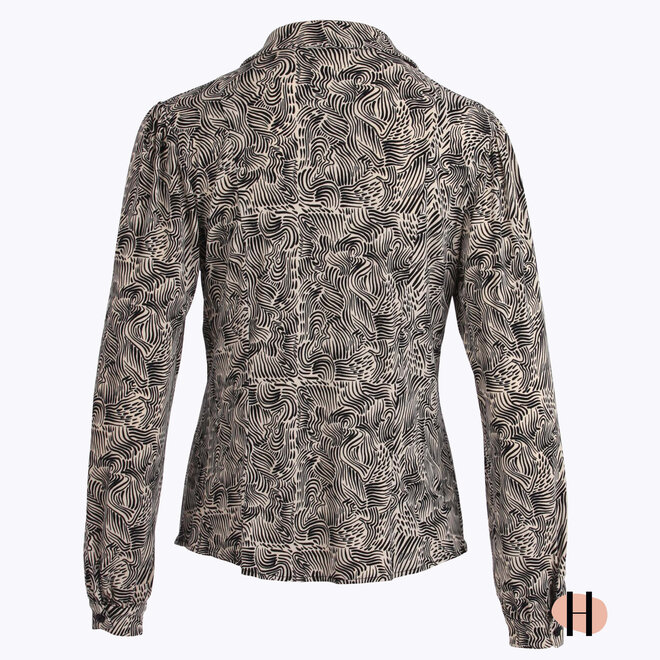 Blouse met Zwart en Ecru Print