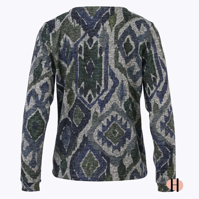 Truitje Ikat Print Grijs, Blauw, Groen