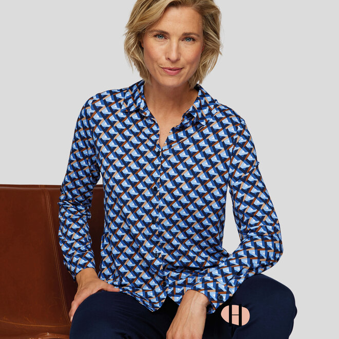 Blouson Grafische Print in Blauw en Bruin