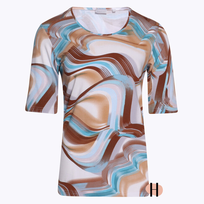 T-Shirt met Print in Blauw en Toffee