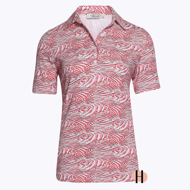 Polo met Print in Rood, Wit en Lichtgrijs