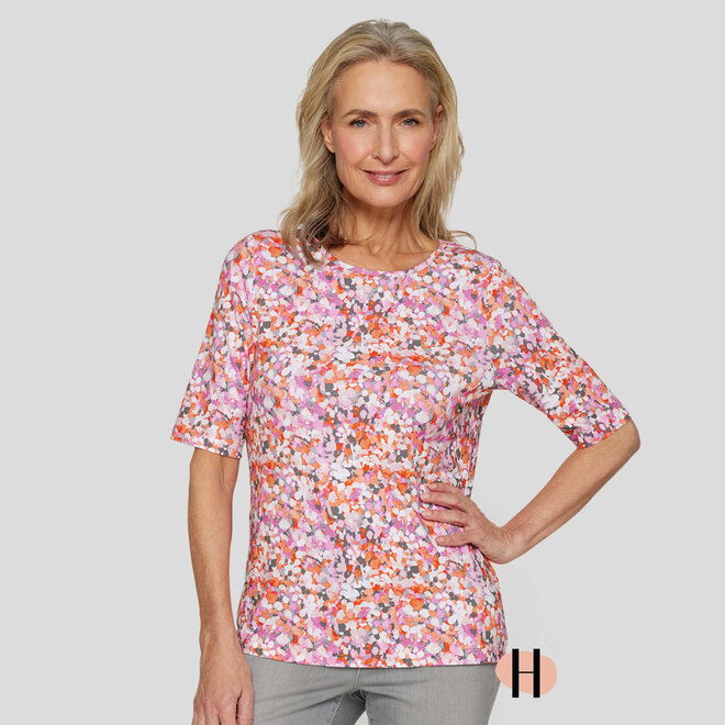 T-Shirt met Roze en Oranje Print