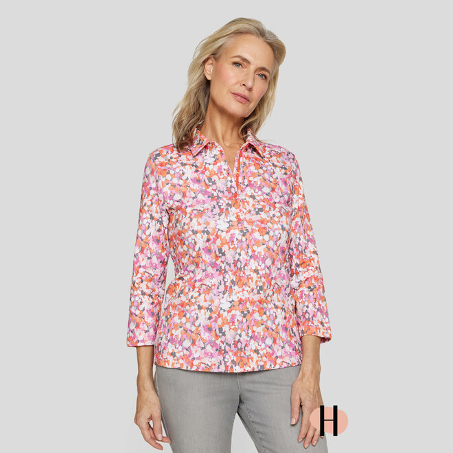 Poloshirt met Oranje en Roze Print