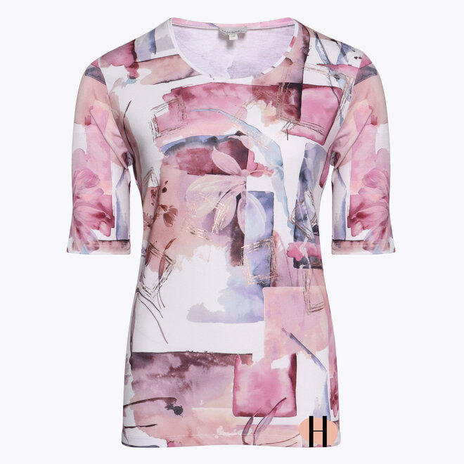 T-Shirt met Oud Roze Dessin en Metallic Detail