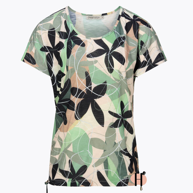 T-Shirt met Rijgkoord Opzij "Madison" Khaki Mix