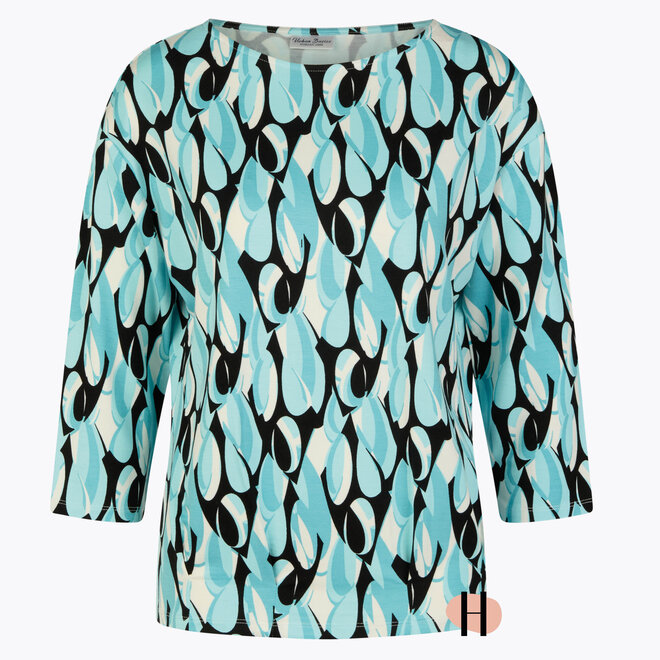 Shirt met 3/4 Mouwen en Boothals in Aqua