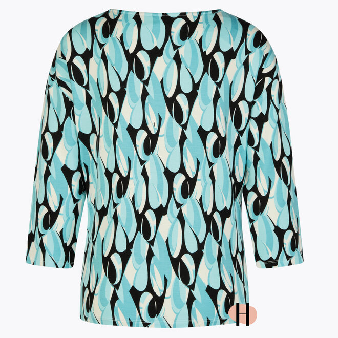 Shirt met 3/4 Mouwen en Boothals in Aqua
