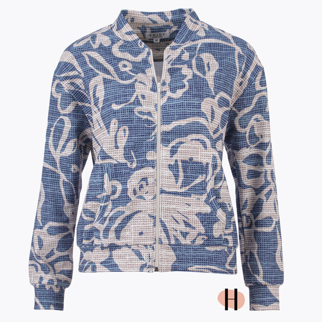 Bomber Jasje Blauw en Beige Print