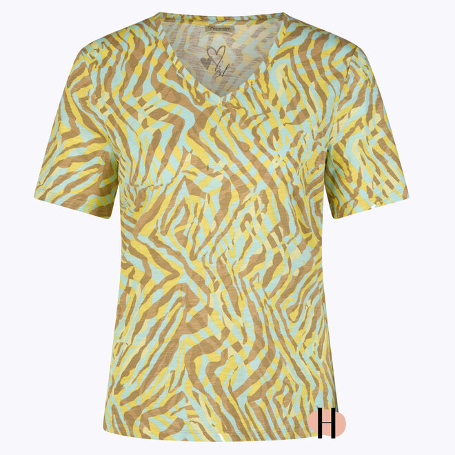 T-Shirt met Geel, Camel, Mint Dessin