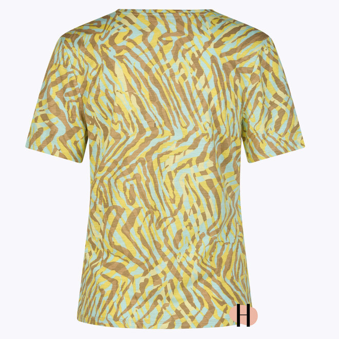 T-Shirt met Geel, Camel, Mint Dessin