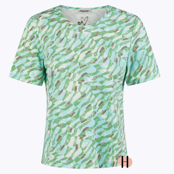 T-Shirt in Groen, Lichtblauw en Taupe