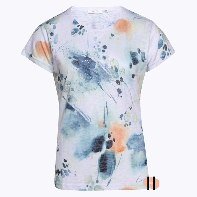 Luchtig T-Shirt met Pastel Kleurige Print en Strass