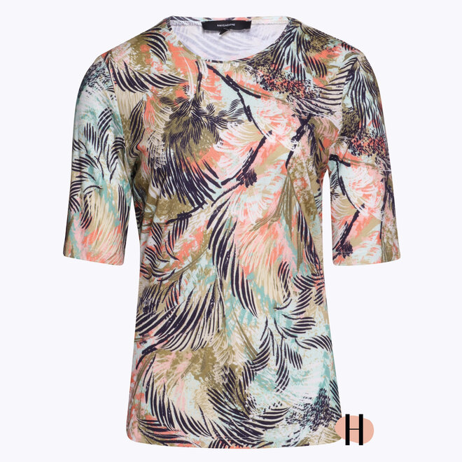 T-Shirt met Olijf Groene en Oranje Print