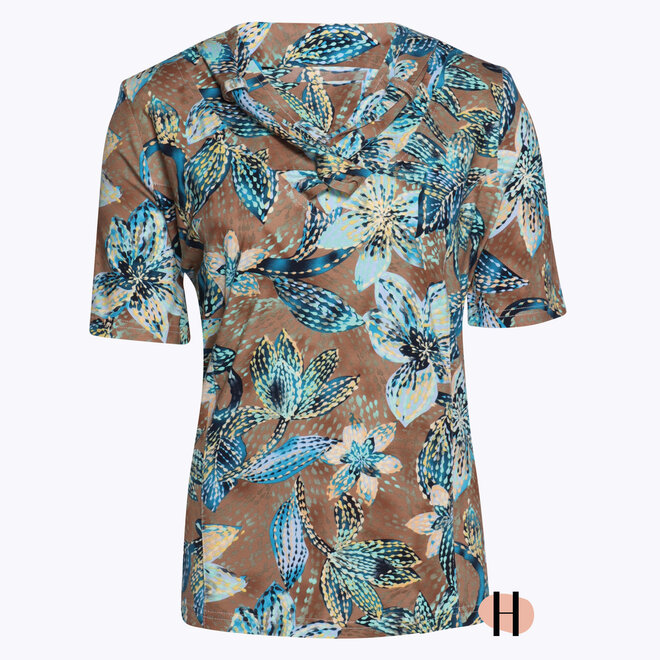 T-Shirt met Knoopdetail Bruin en Blauw
