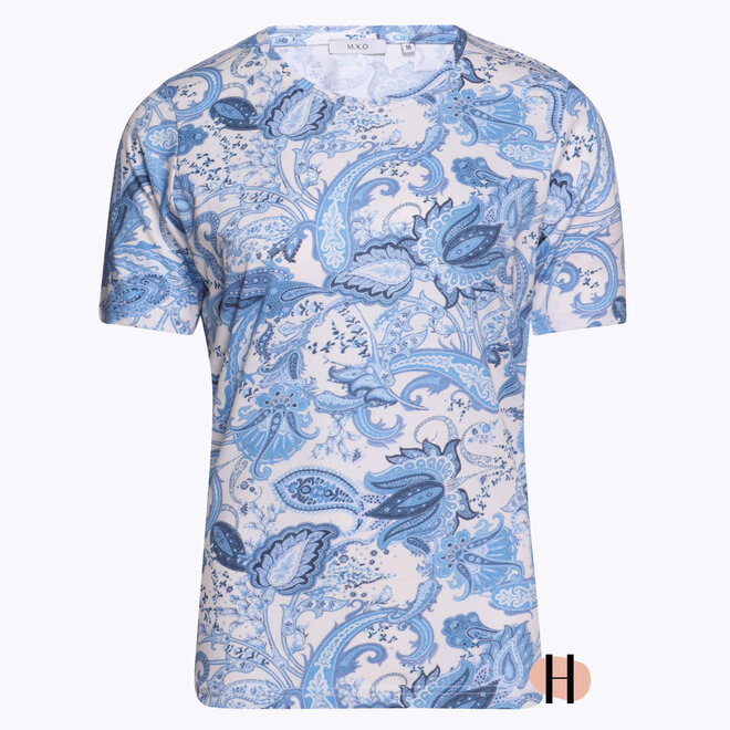 T-Shirt met Paisley Print in Blauw en Off-White