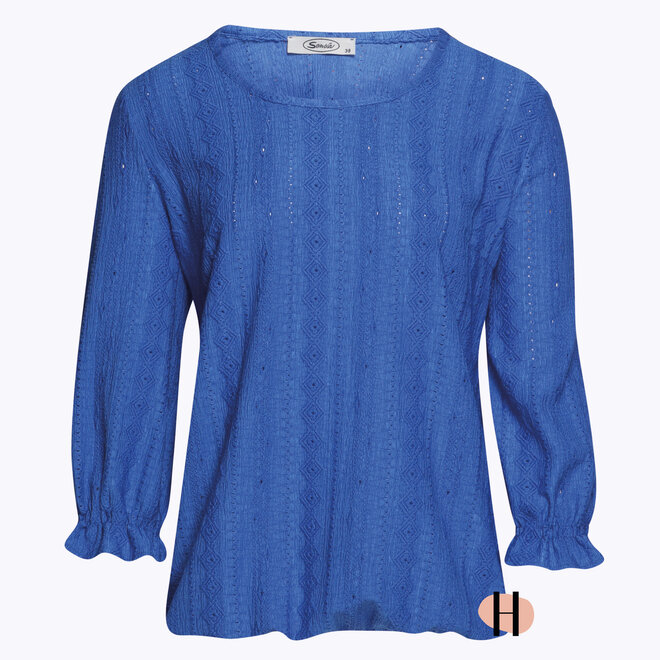 Broderie Blouson met Ruches op Mouw Blauw