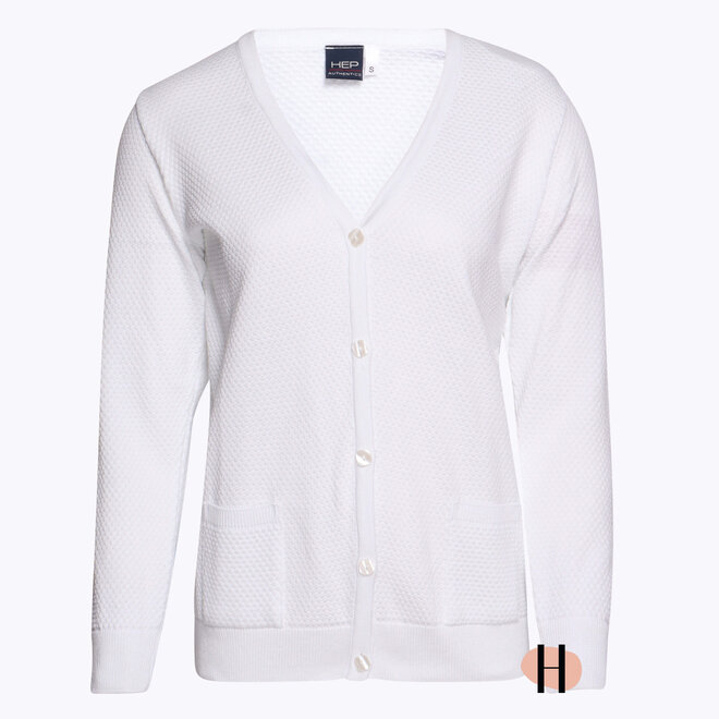 Tricot Vest met Structuur en Knoopsluting in Wit