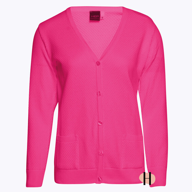Tricot Vest met Structuur en Knoopsluting in Roze