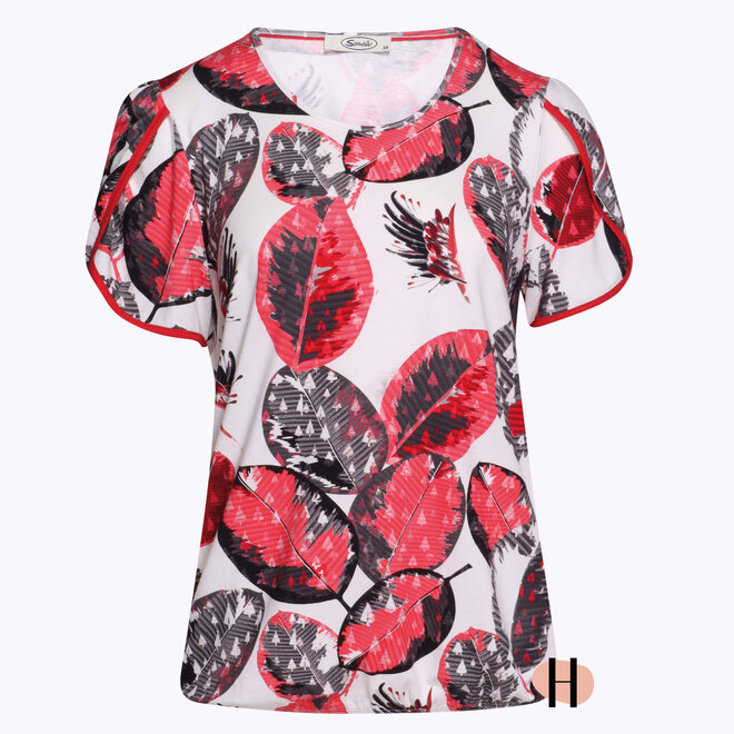 Blouson Print van Rood/ Zwarte Bladeren