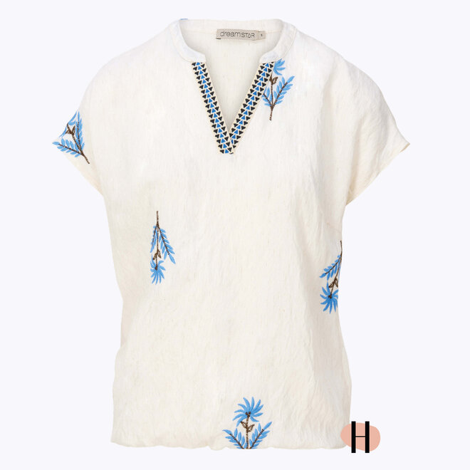 Blousetop "Semmy" met V-Hals in Blue-Ivoor