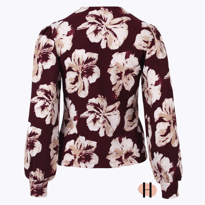 Doorknoopblouse in Bordeaux met Bloemen