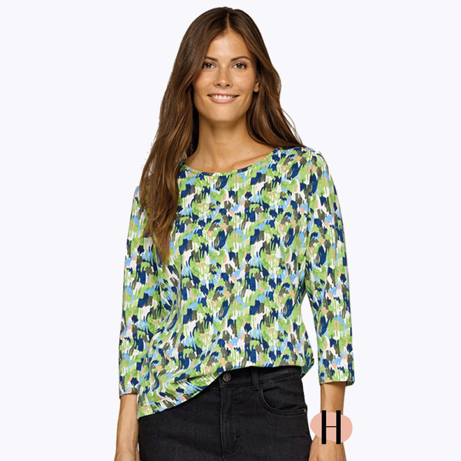 Shirt met Groen en Donkerblauw Dessin