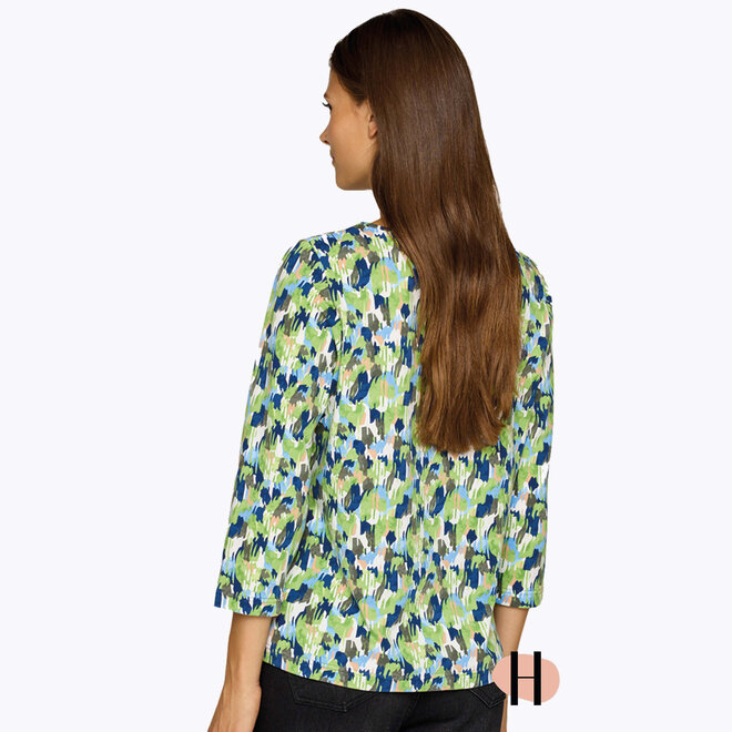 Shirt met Groen en Donkerblauw Dessin