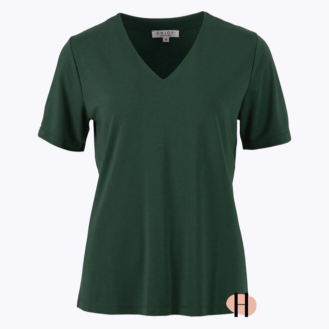 Effen T-Shirt met V-Hals in Flessengroen