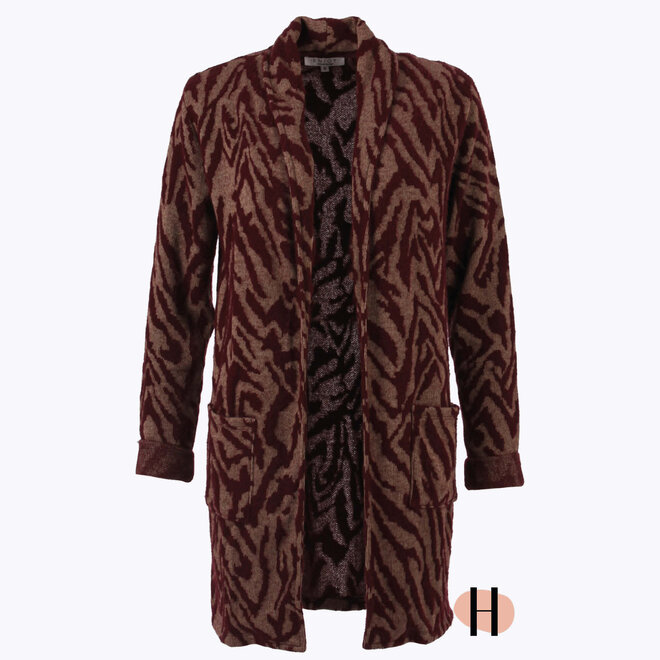 Lang Open Vest met Zebra Print in Burgundy