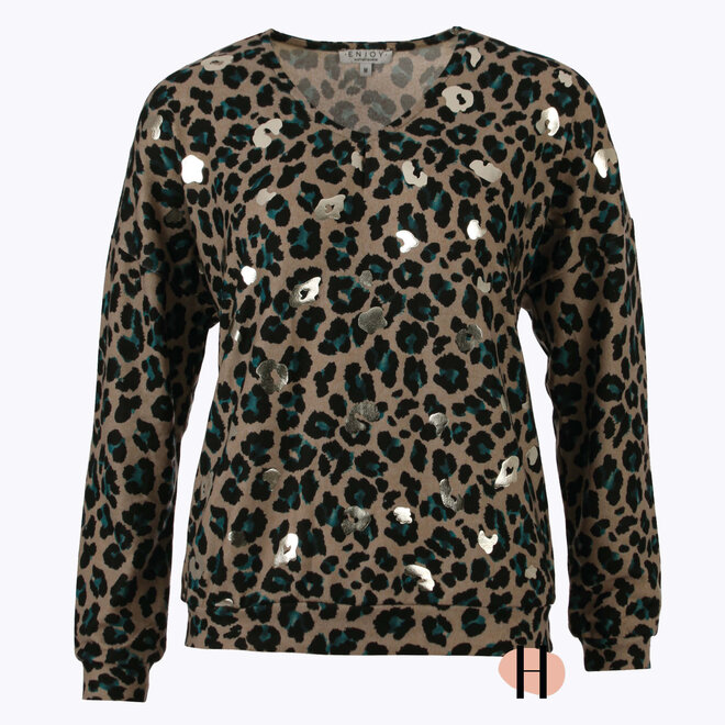 Sweater met Dierenprint en Metallic Folie in Groen