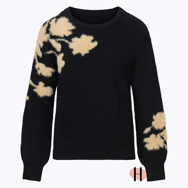 W25 248 Mulan Trui BLOEM FLATKNIT Zwart