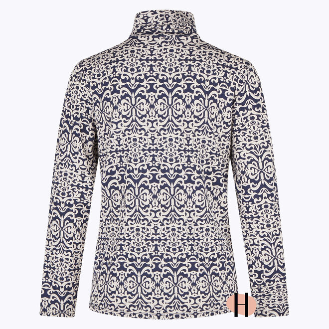 Colletje met All-Over Dessin in Marine/ Wit