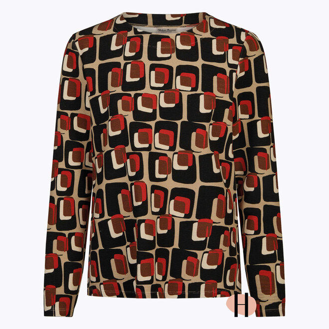 Truitje Structuur met Bruin/ Zwart/ Rood Print